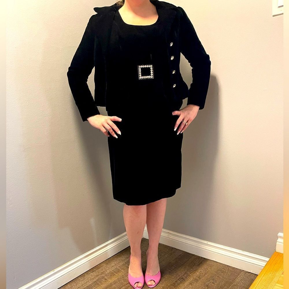 Kiki Hart New York Vintage Velvet Two Piece Cocktail Dress Set Black